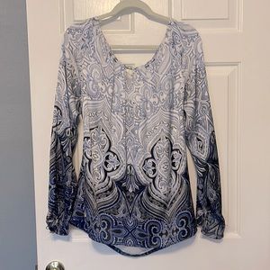 White House Black Market Blue Paisley Top